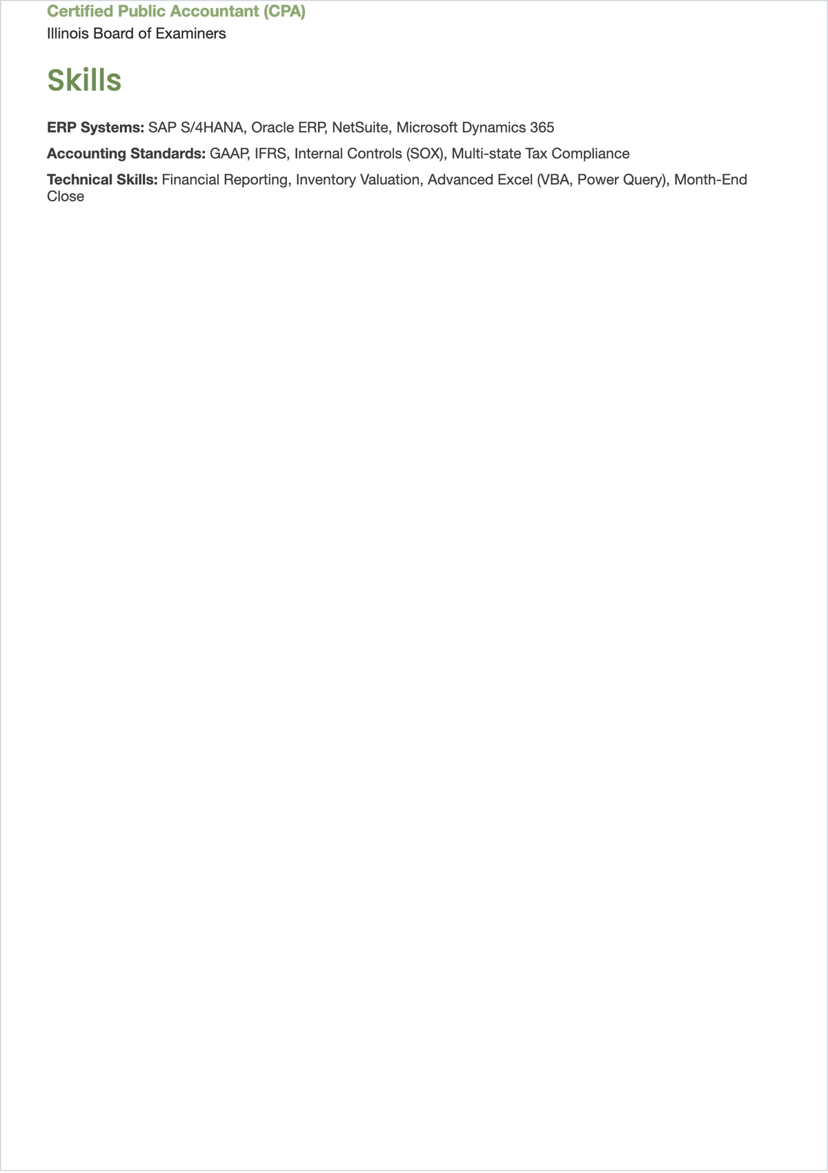 Free Corporate Accountant ATS Resume Template, AI Resume Builder