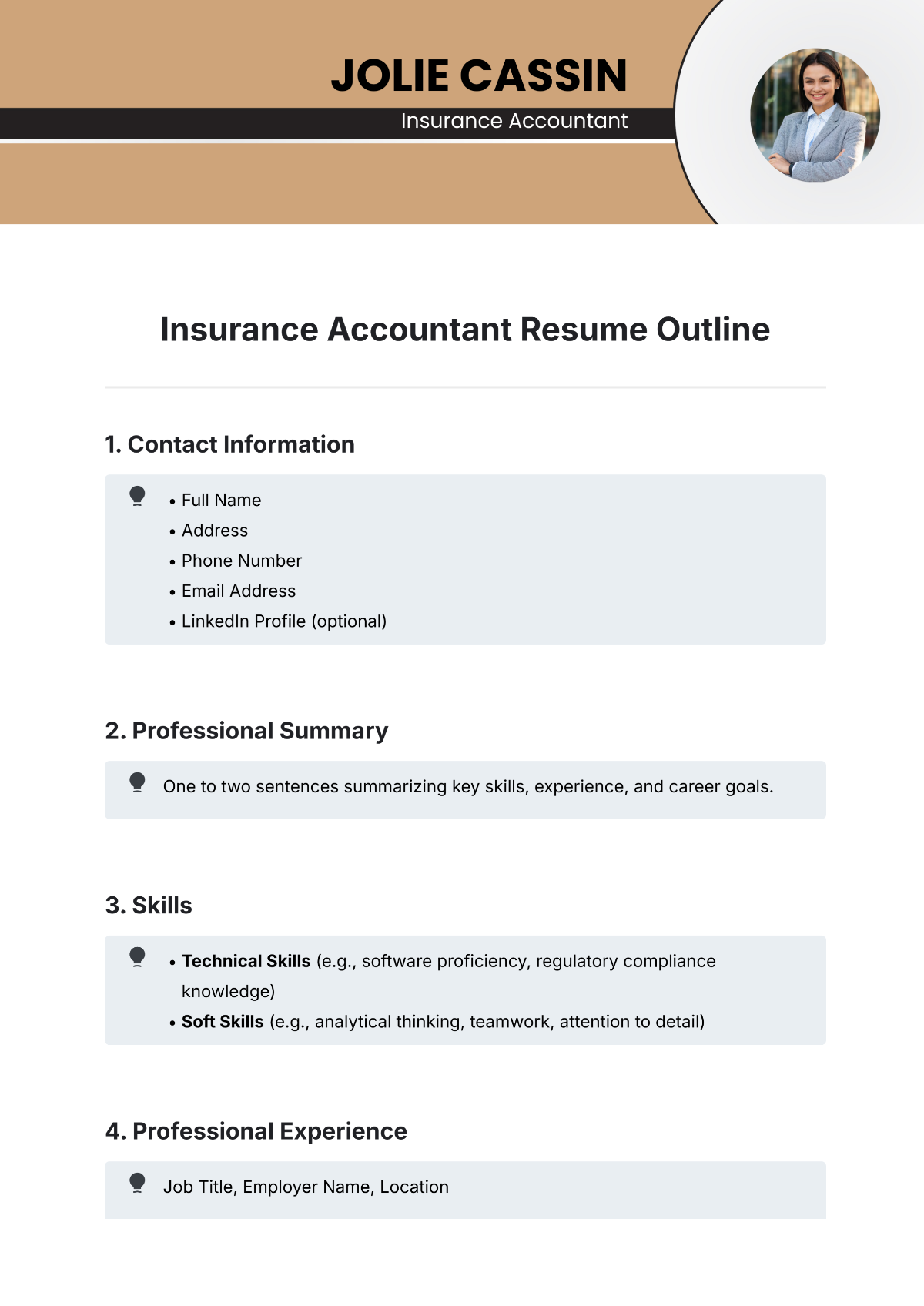 Insurance Accountant Resume Outline Template - Edit Online & Download