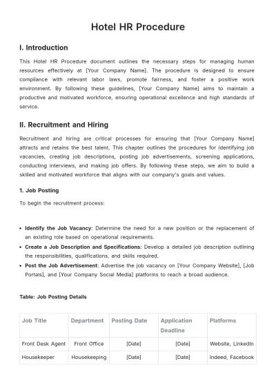 Free Hotel HR Procedure Template to Edit Online