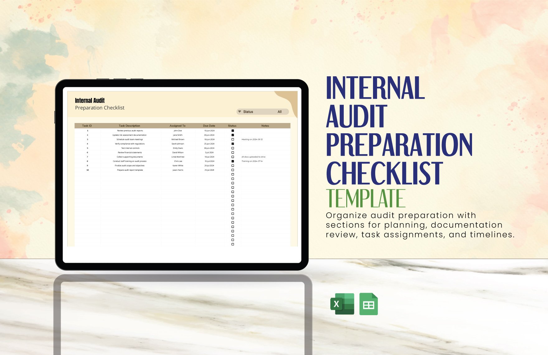 Internal Audit Preparation Checklist Template in Excel, Google Sheets