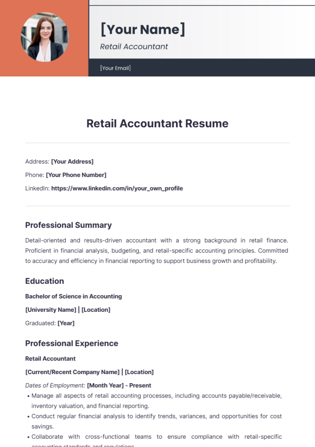 Retail Accountant Resume - Edit Online & Download