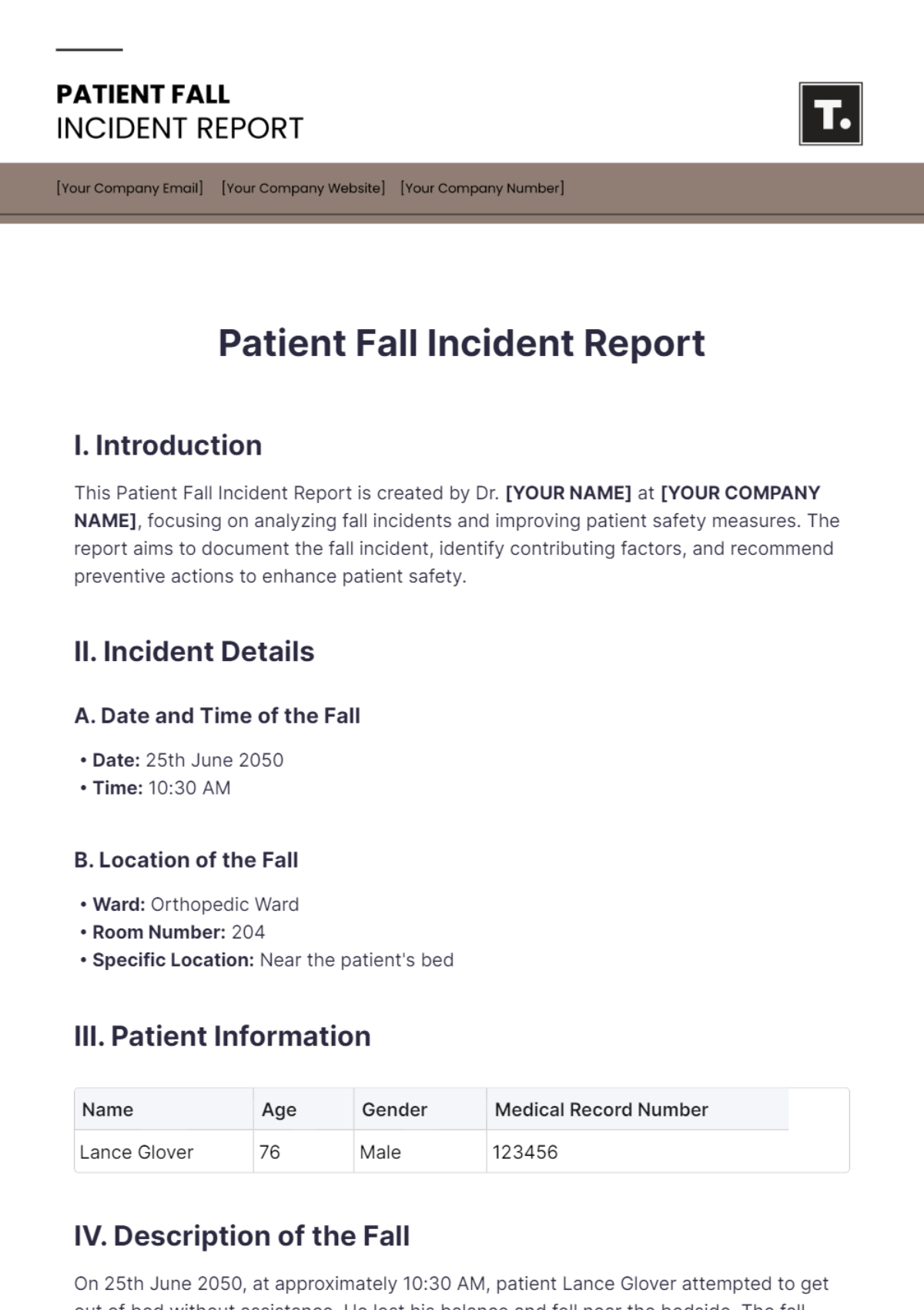 Patient Fall Incident Report Template - Edit Online & Download