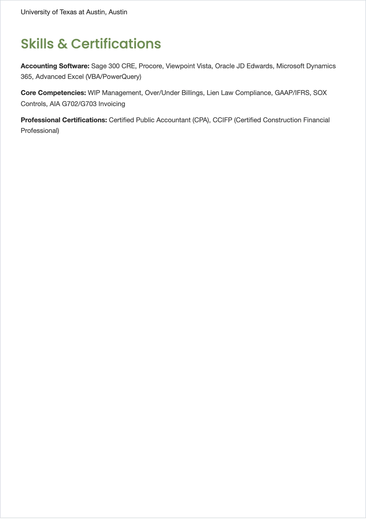 Free Project Accountant ATS Resume Template, AI Resume Builder