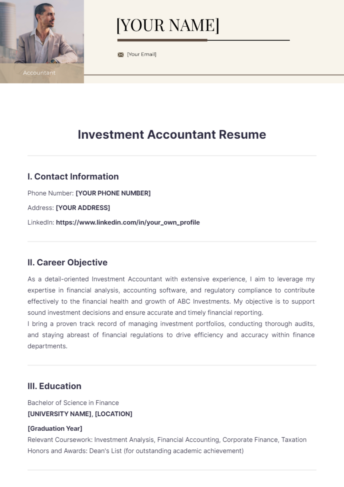 Investment Accountant Resume - Edit Online & Download