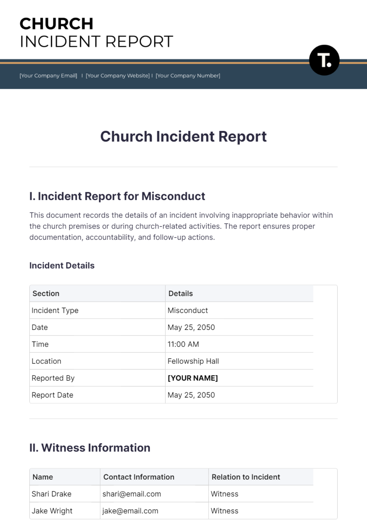 Church Incident Report Template - Edit Online & Download