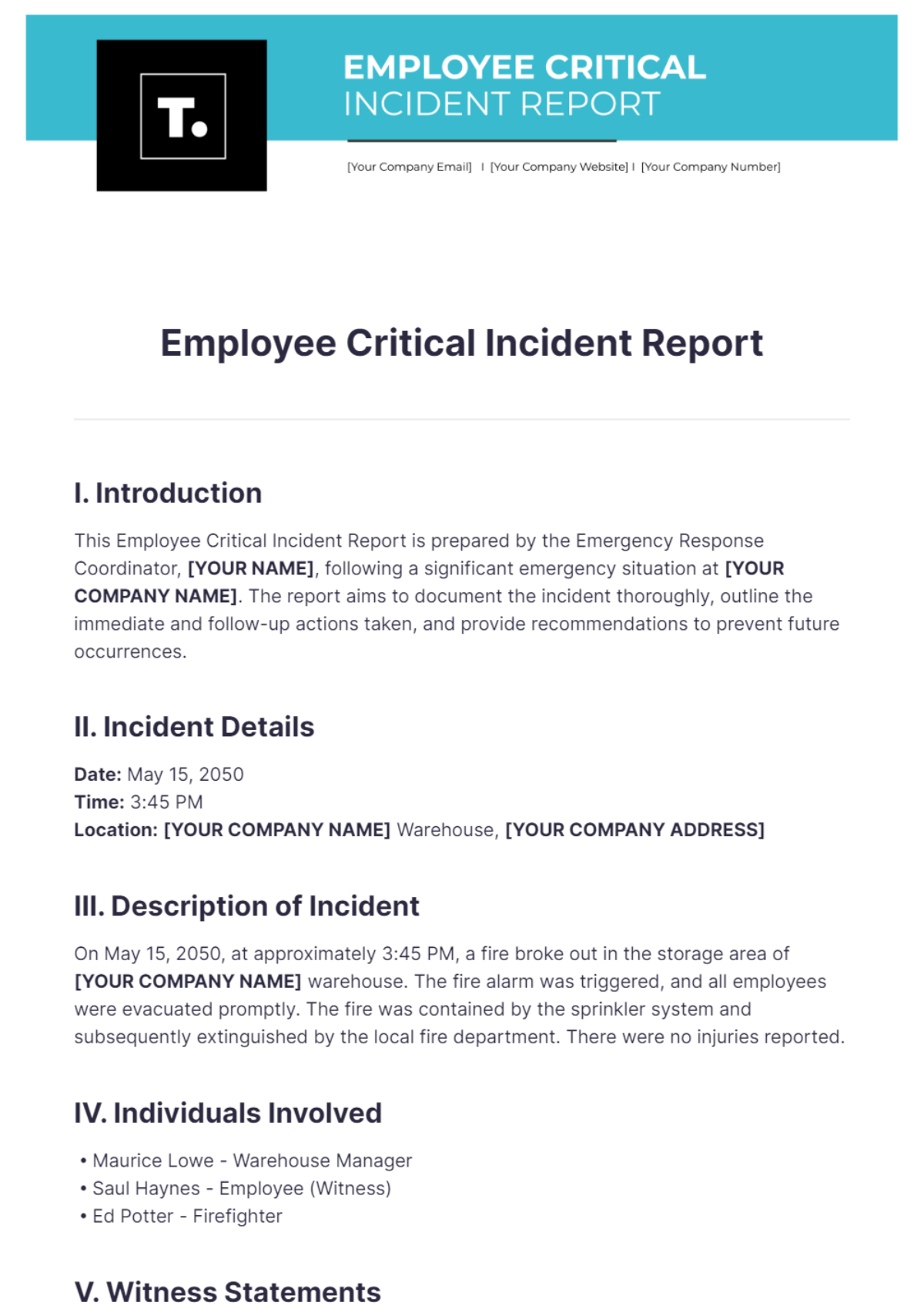 Employee Critical Incident Report Template - Edit Online & Download