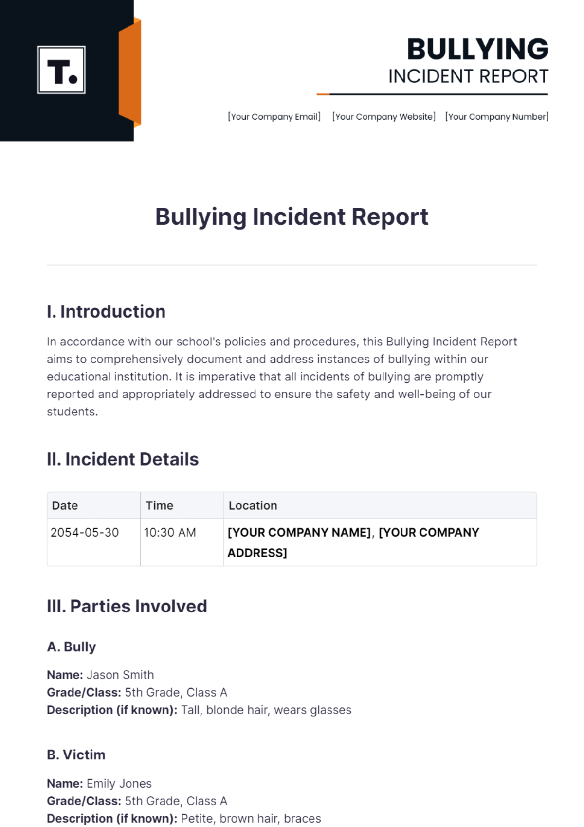 Free Bullying Incident Report Template - Edit Online & Download ...