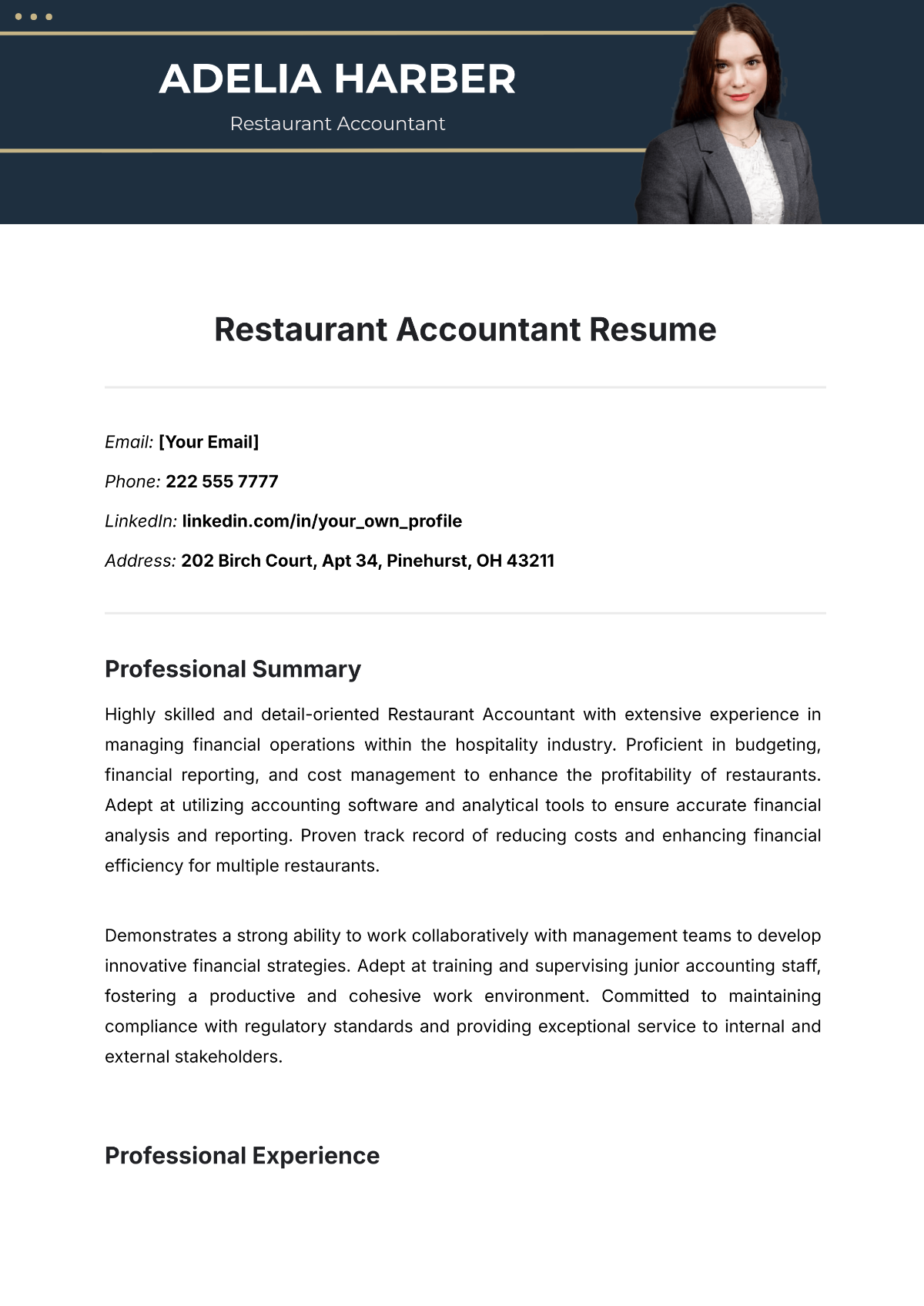 Restaurant Accountant Resume Template - Edit Online & Download