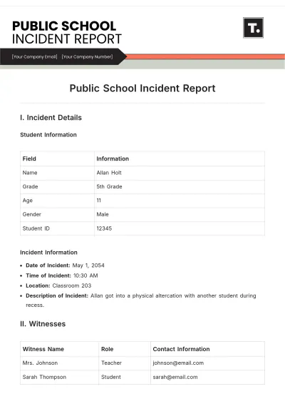 Free Public School Incident Report Template to Edit Online