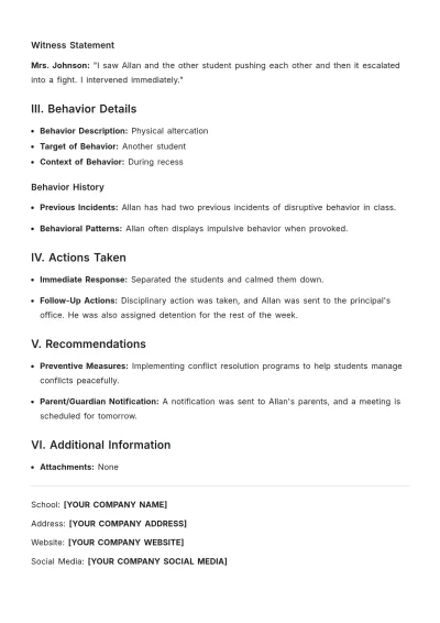 Free Public School Incident Report Template to Edit Online