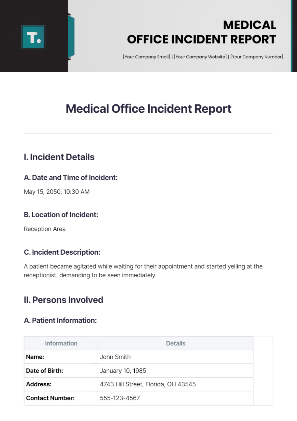 Medical Office Incident Report Template - Edit Online & Download