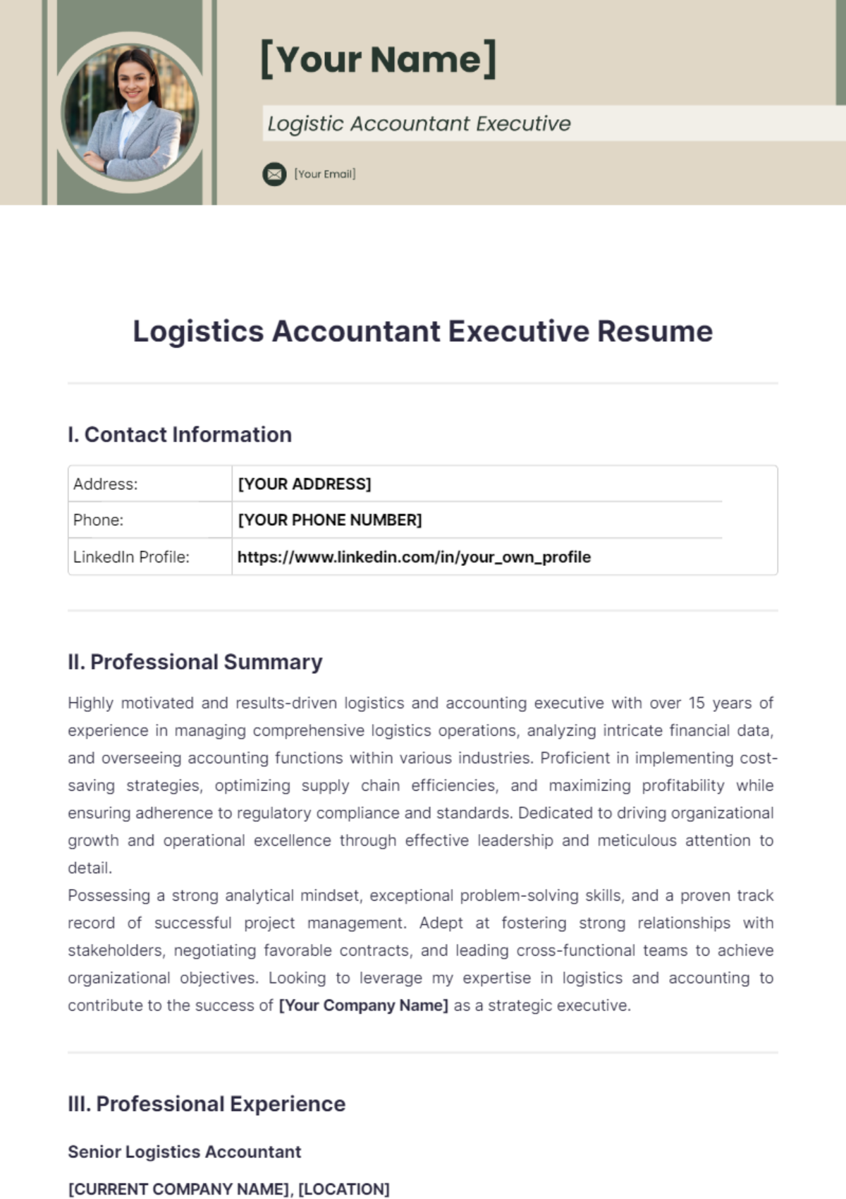 Logistics Accountant Executive Resume - Edit Online & Download