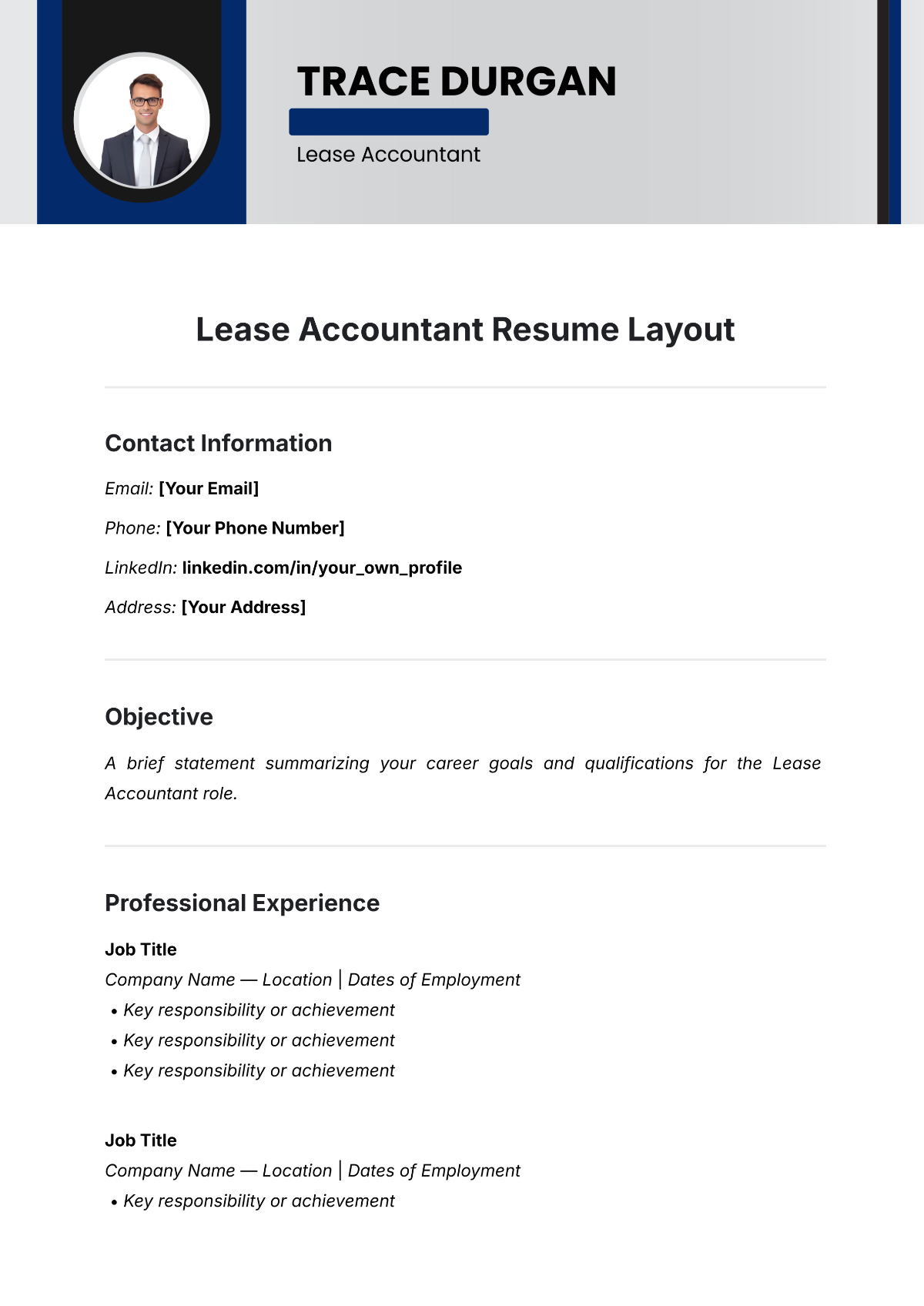 Lease Accountant Resume Layout Template - Edit Online & Download