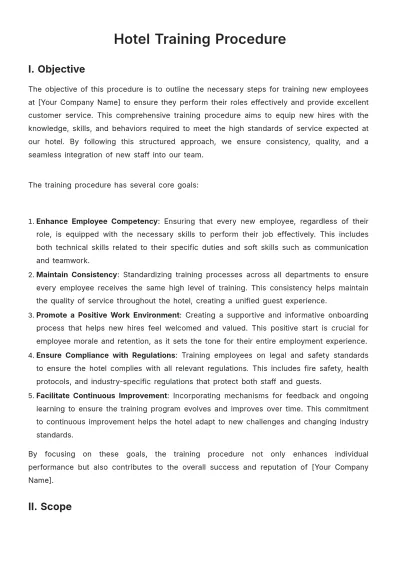 Free Hotel Training Procedure Template to Edit Online