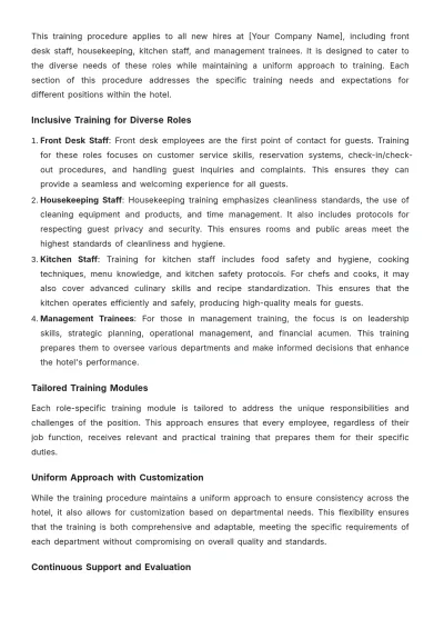 Free Hotel Training Procedure Template to Edit Online