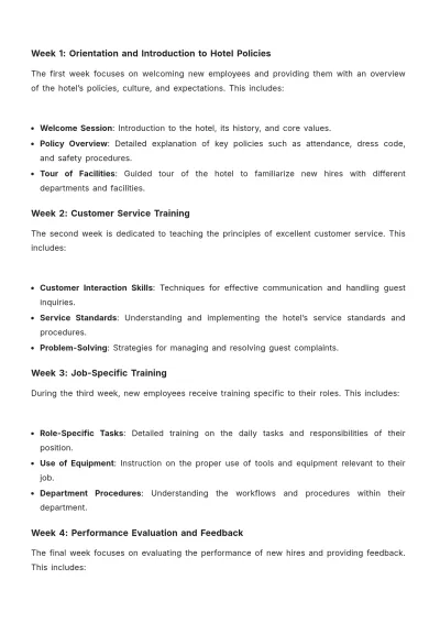 Free Hotel Training Procedure Template to Edit Online