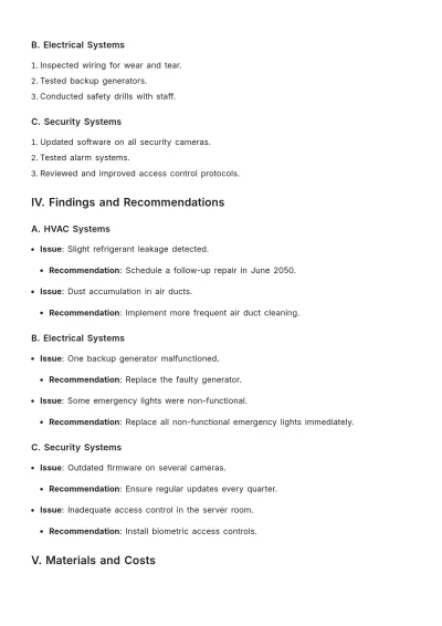 Free Business Maintenance Report Template to Edit Online