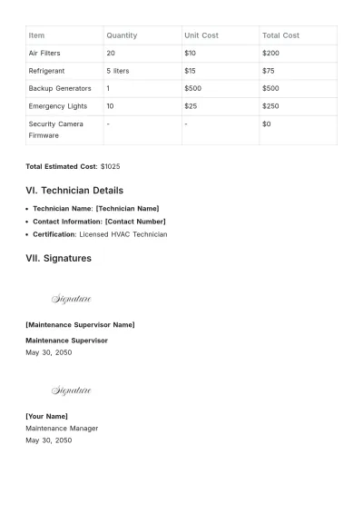 Free Business Maintenance Report Template to Edit Online