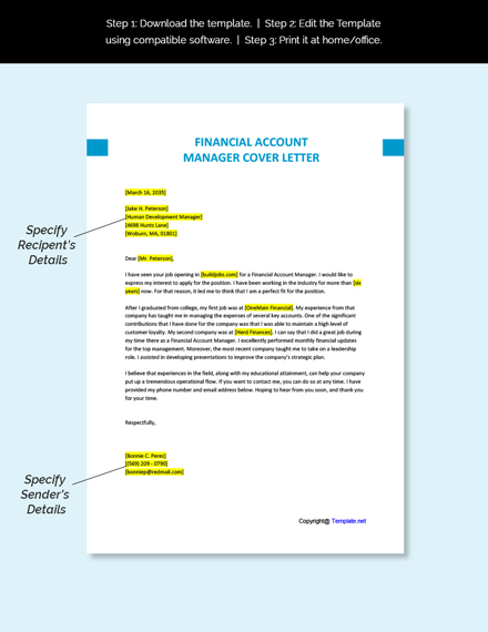 FREE Financial Account Manager Cover Letter - Word | Pages ...