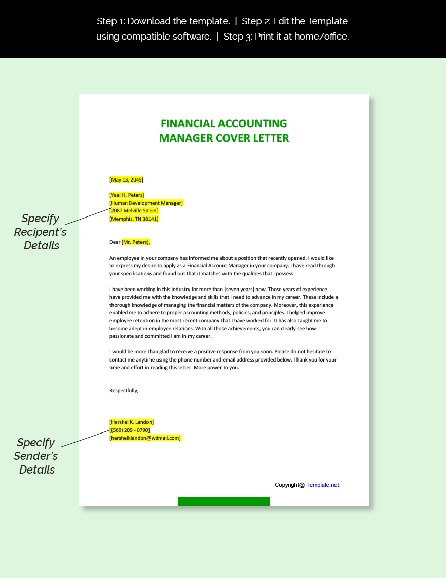Financial Accounting Manager Cover Letter