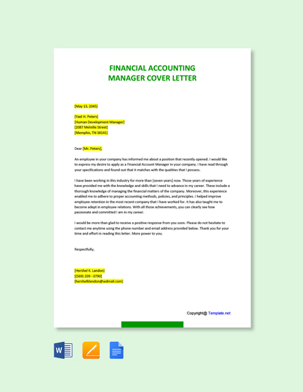 sample of financial accounting cover letter