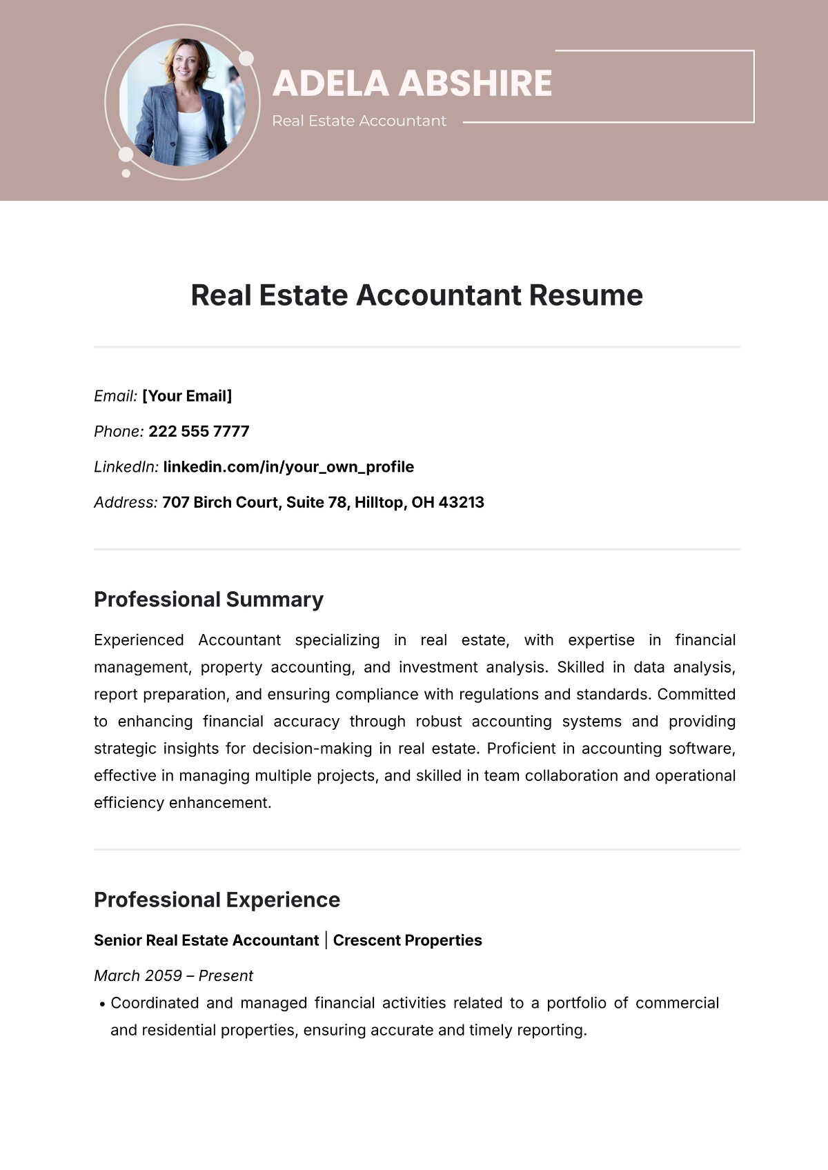 Real Estate Accountant Resume Template - Edit Online & Download