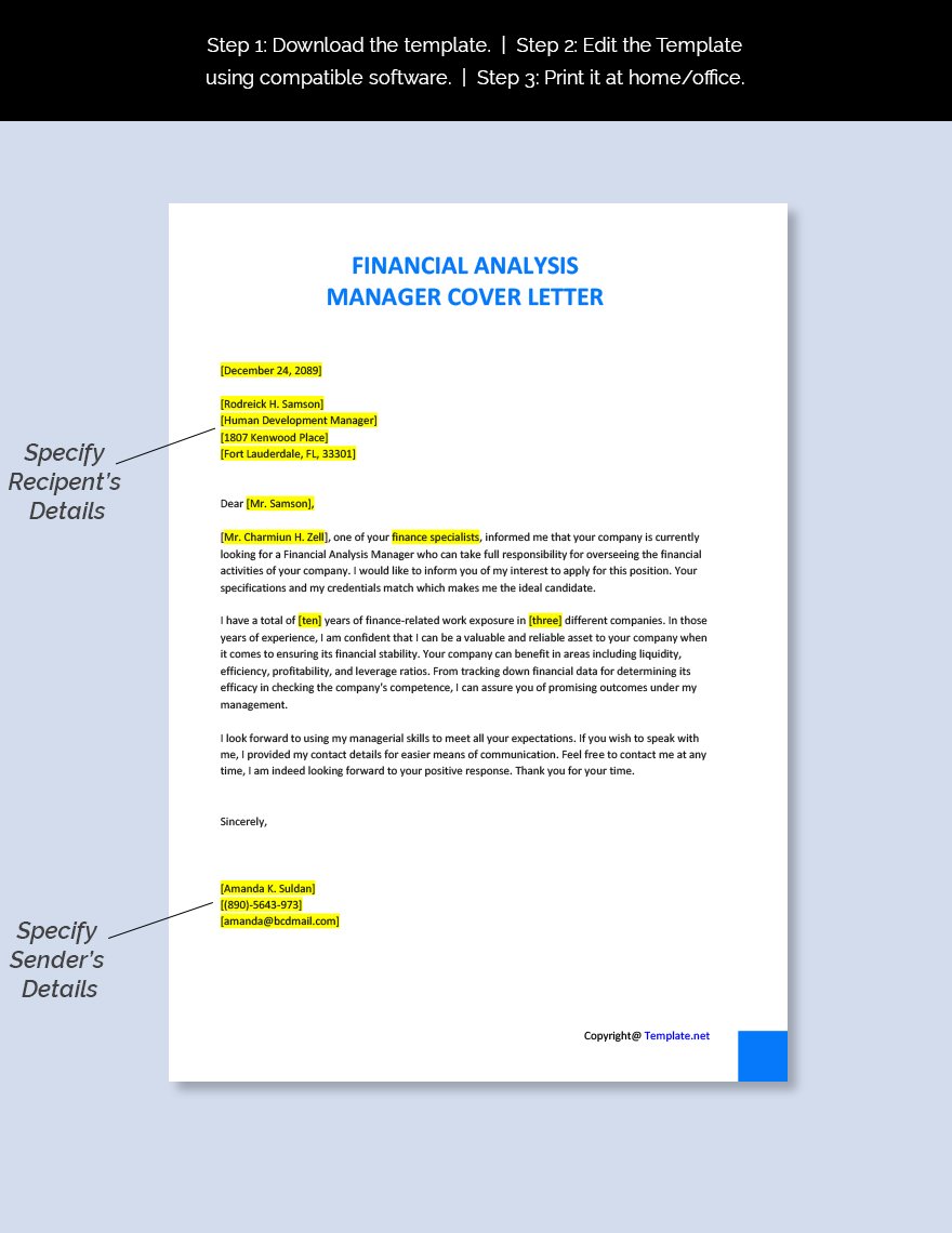 Financial Analysis Manager Cover Letter