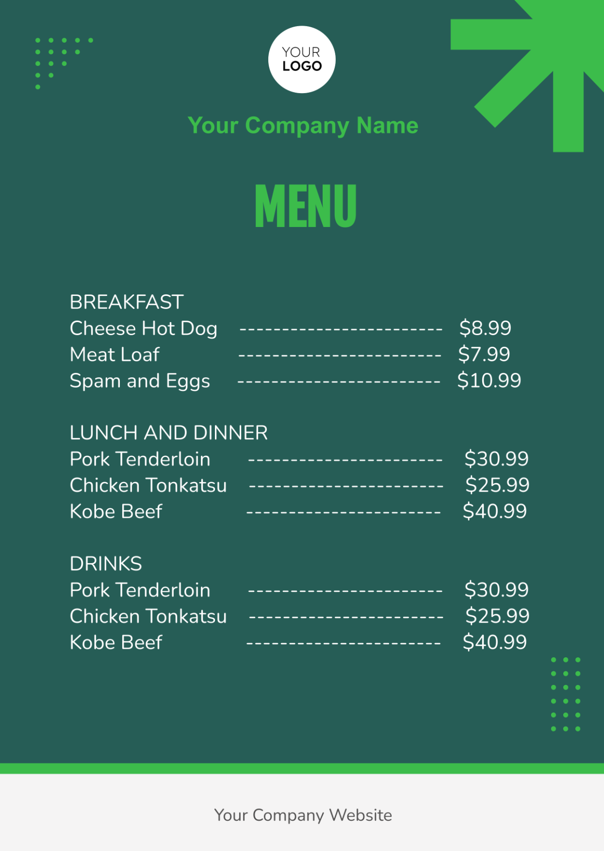 Corporate Menu Template - Edit Online & Download