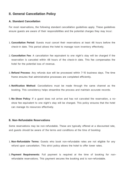 Free Simple Hotel Cancellation Policy Template to Edit Online
