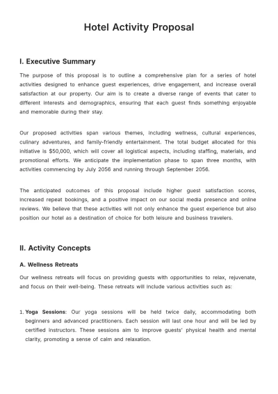 Free Hotel Activity Proposal Template to Edit Online