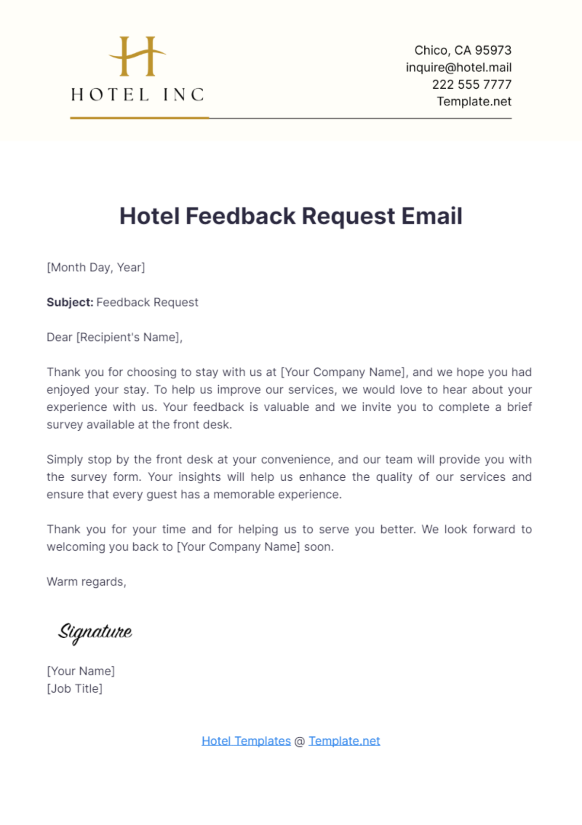 Hotel Feedback Request Email Template - Edit Online & Download