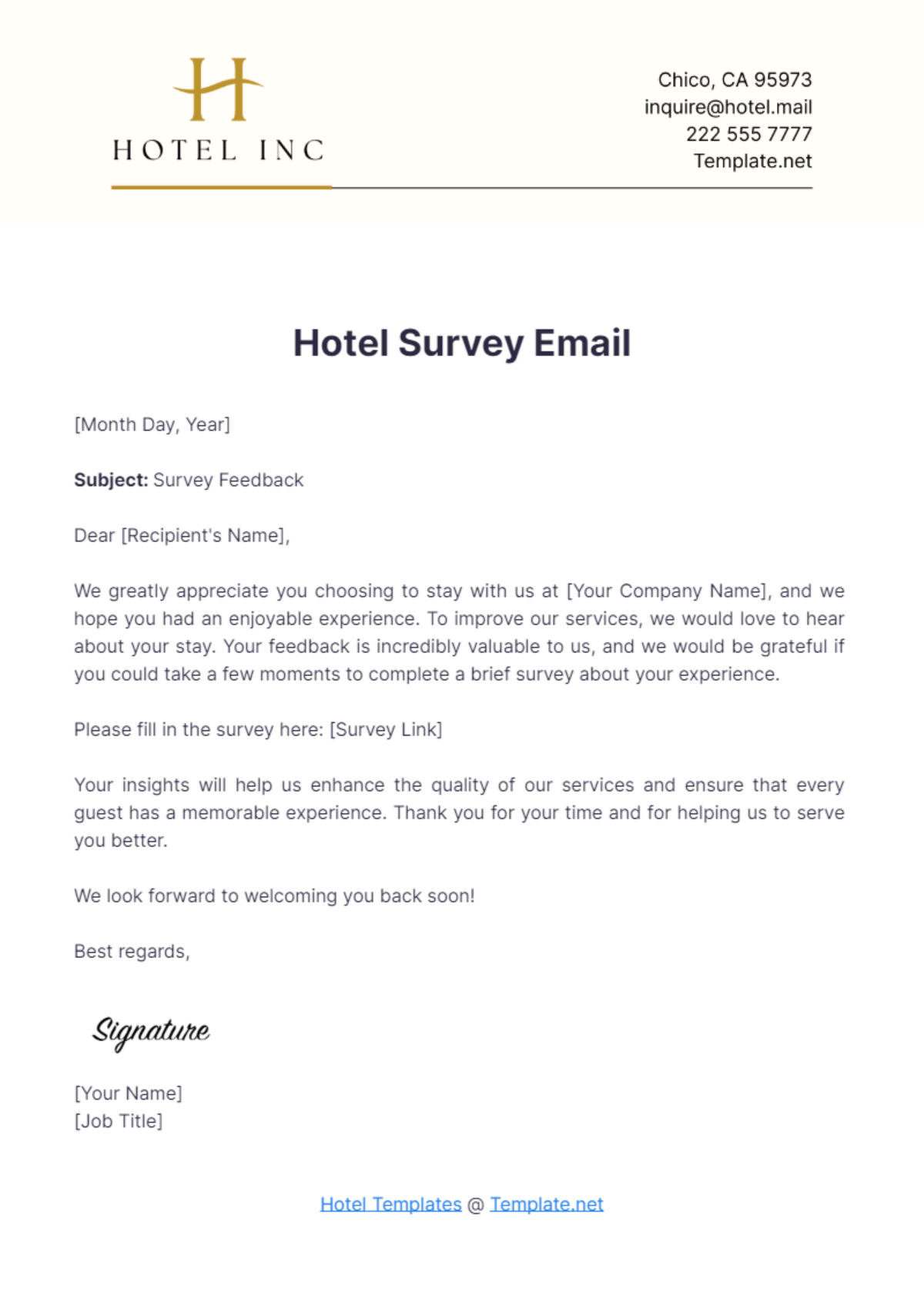 Hotel Survey Email Template - Edit Online & Download