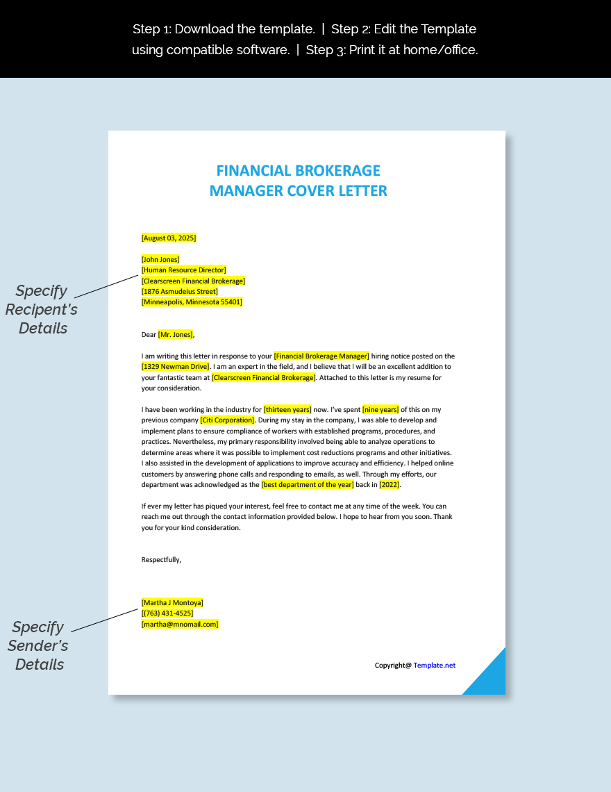 Financial Brokerage Manager Cover Letter