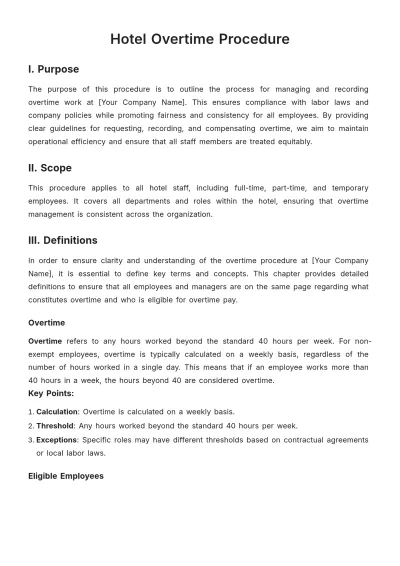 Free Hotel Overtime Procedure Template to Edit Online