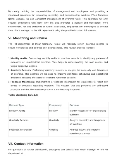 Free Hotel Overtime Procedure Template to Edit Online