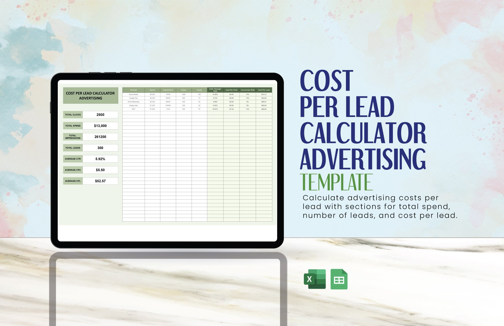 Cost Per Lead Calculator Advertising Template in Excel, Google Sheets