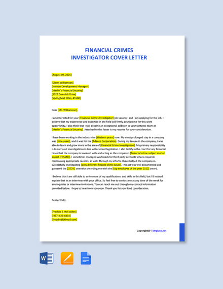 Financial Crimes Investigator Cover Letter