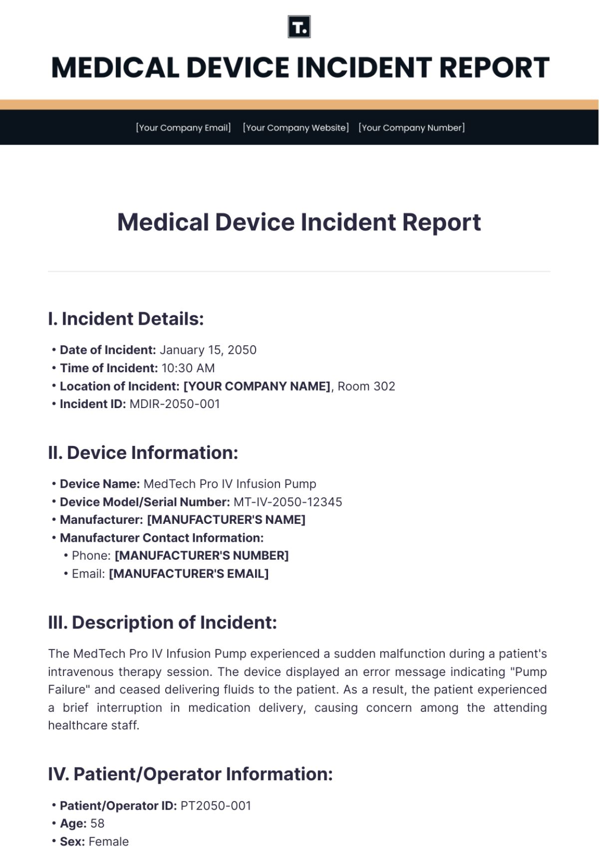 Medical Device Incident Report Template - Edit Online & Download