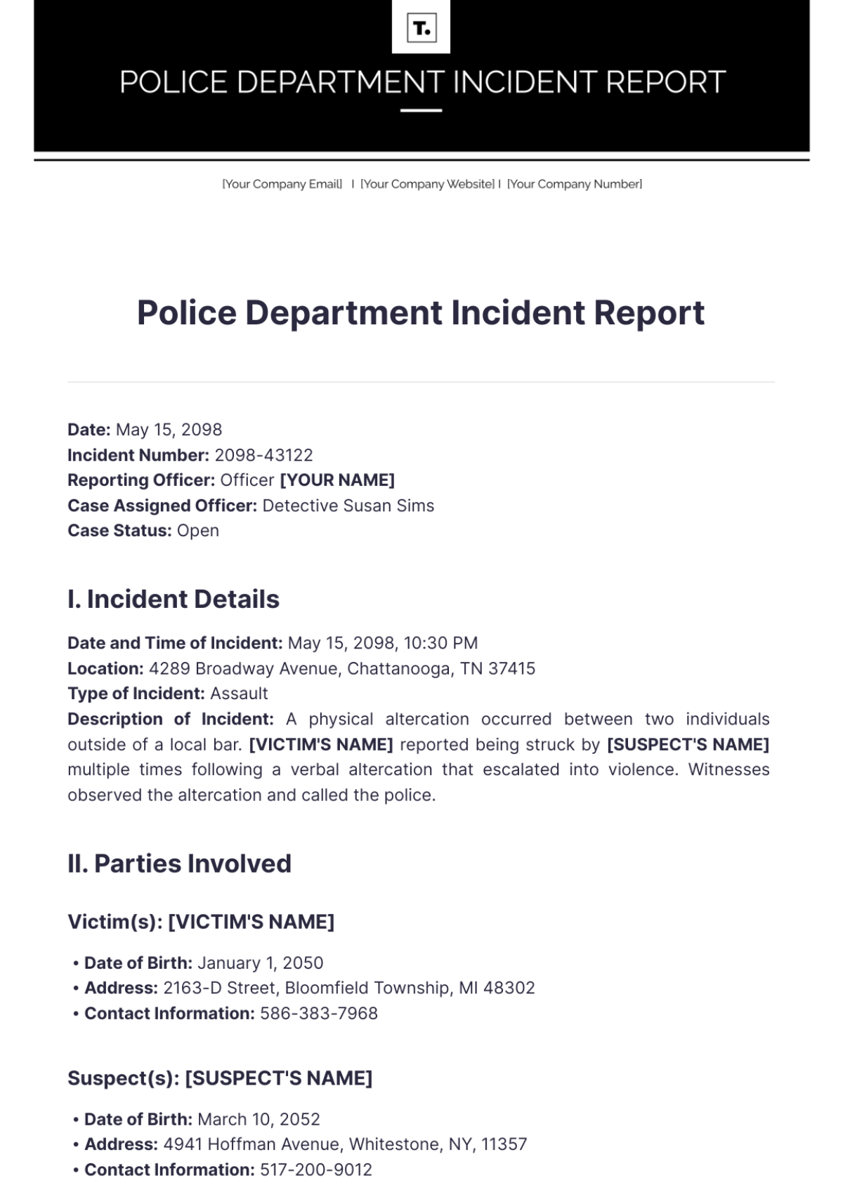 Police Department Incident Report Template - Edit Online & Download