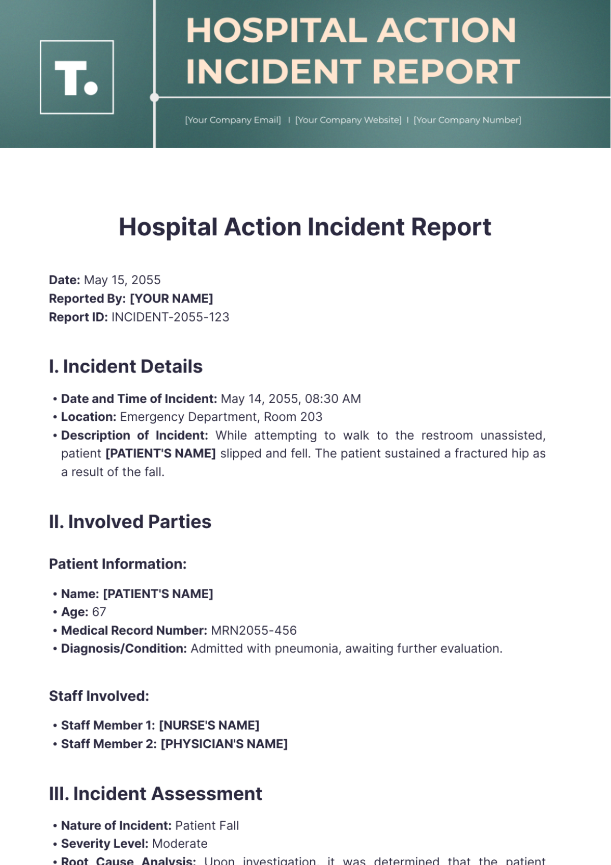 Hospital Action Incident Report Template - Edit Online & Download