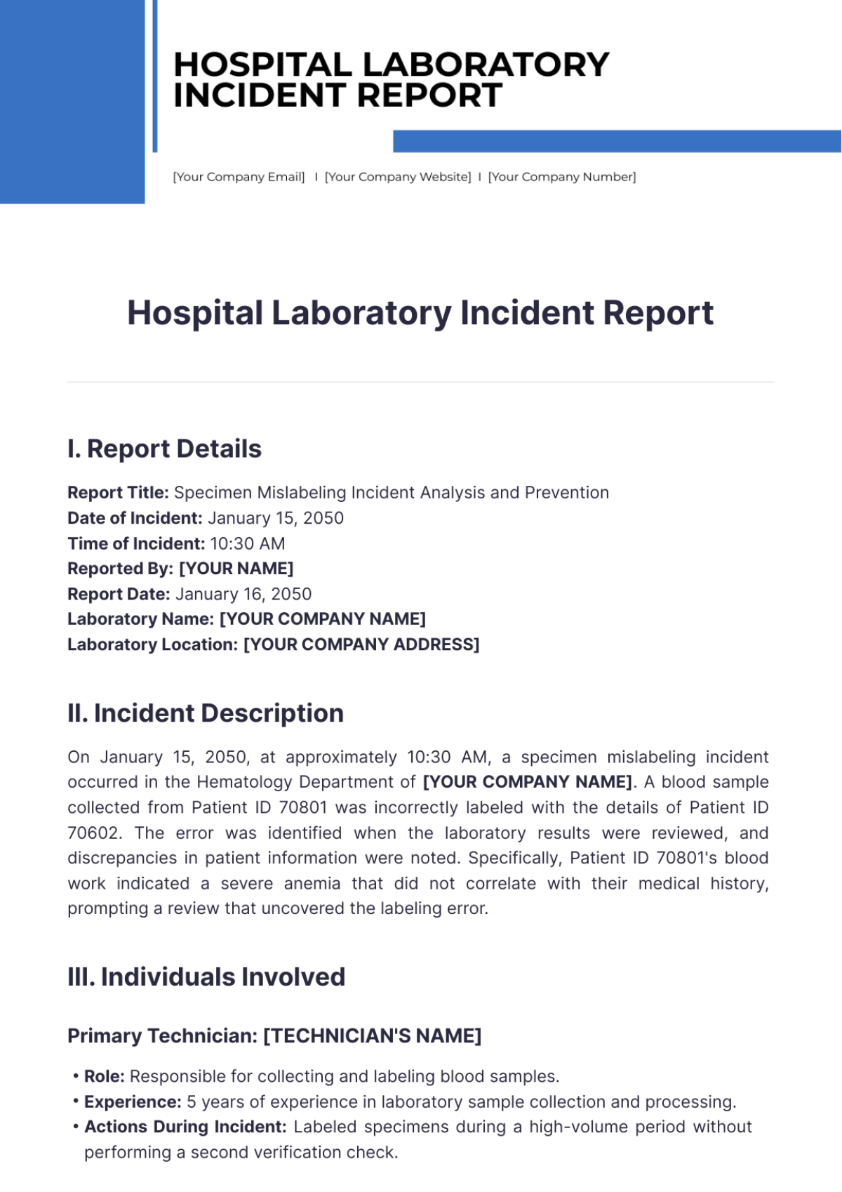 Hospital Laboratory Incident Report Template - Edit Online & Download