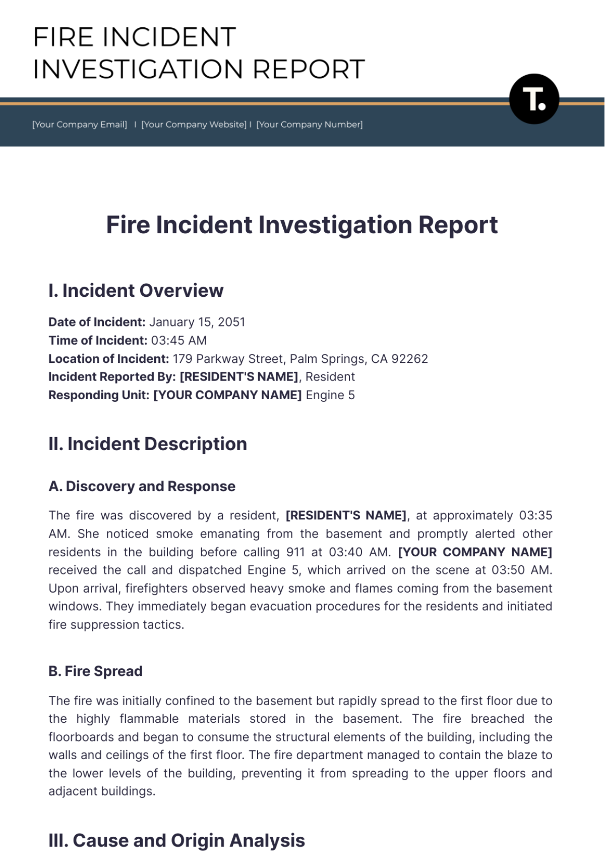 Free Fire Incident Investigation Report Template - Edit Online ...