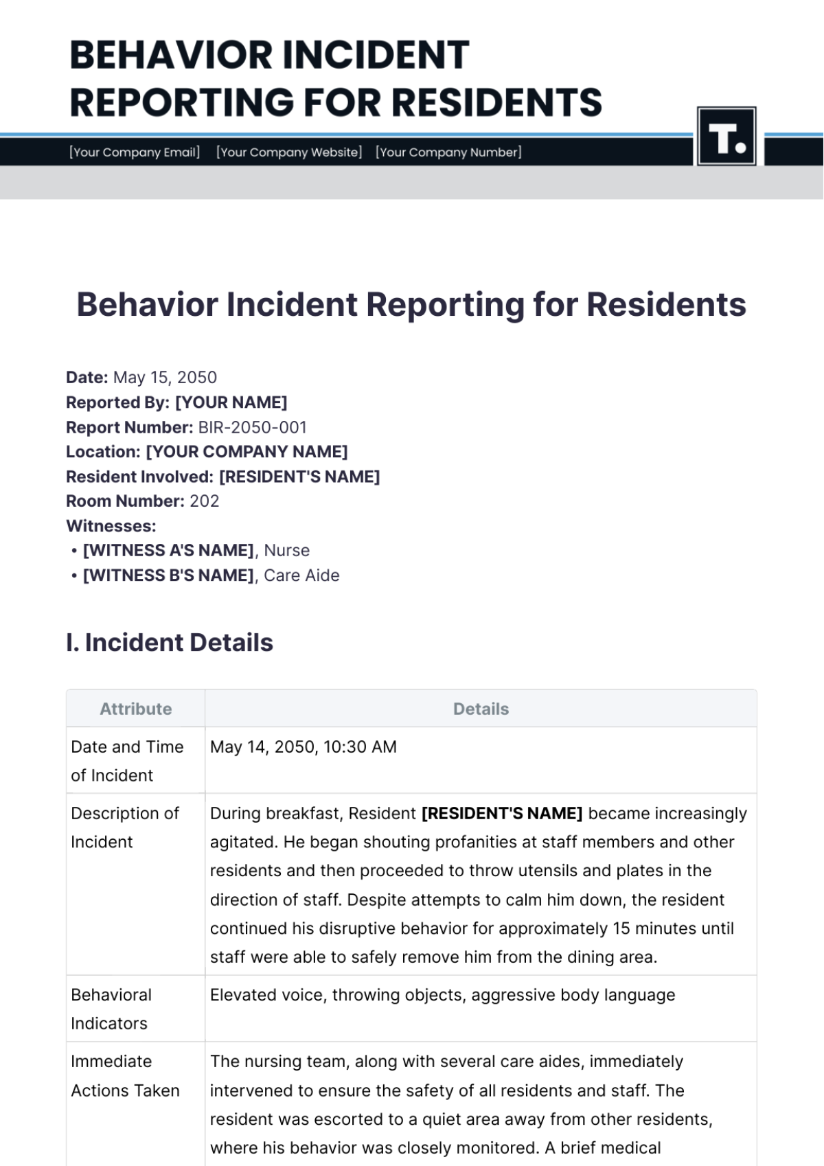 Behavior Incident Reporting for Residents Template - Edit Online & Download