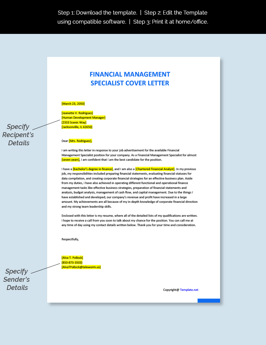 Financial Management Specialist Cover Letter