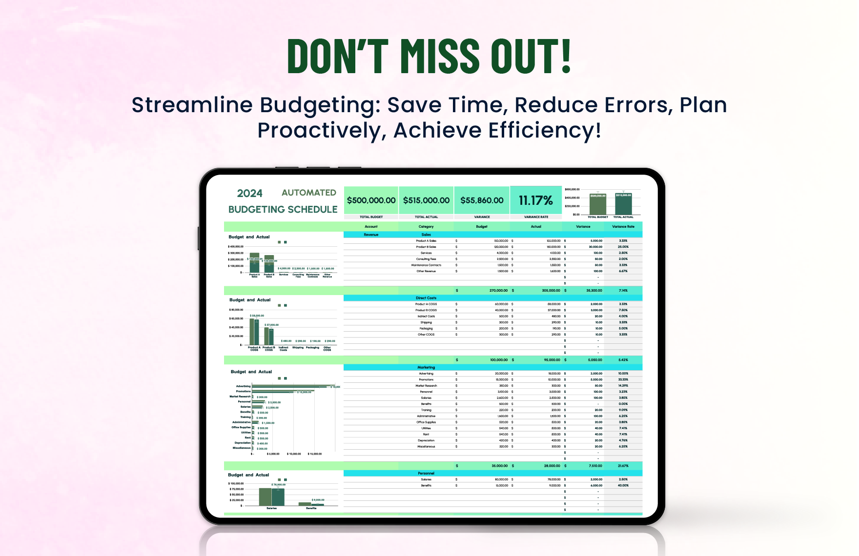 Account Automated Budgeting Schedule Template