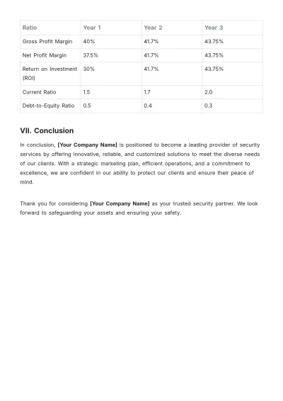 Free Security Company Startup Business Plan Template to Edit Online