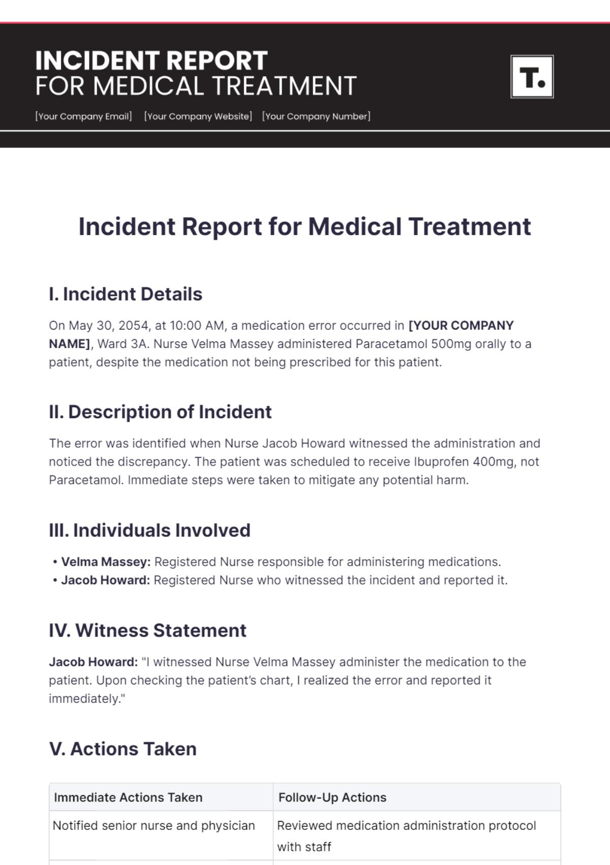 Incident Report for Medical Treatment Template - Edit Online & Download