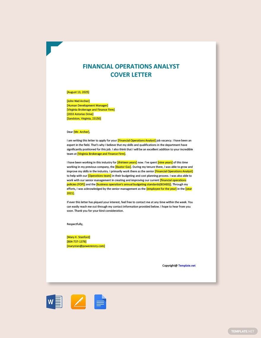 Financial Operations Analyst Cover Letter