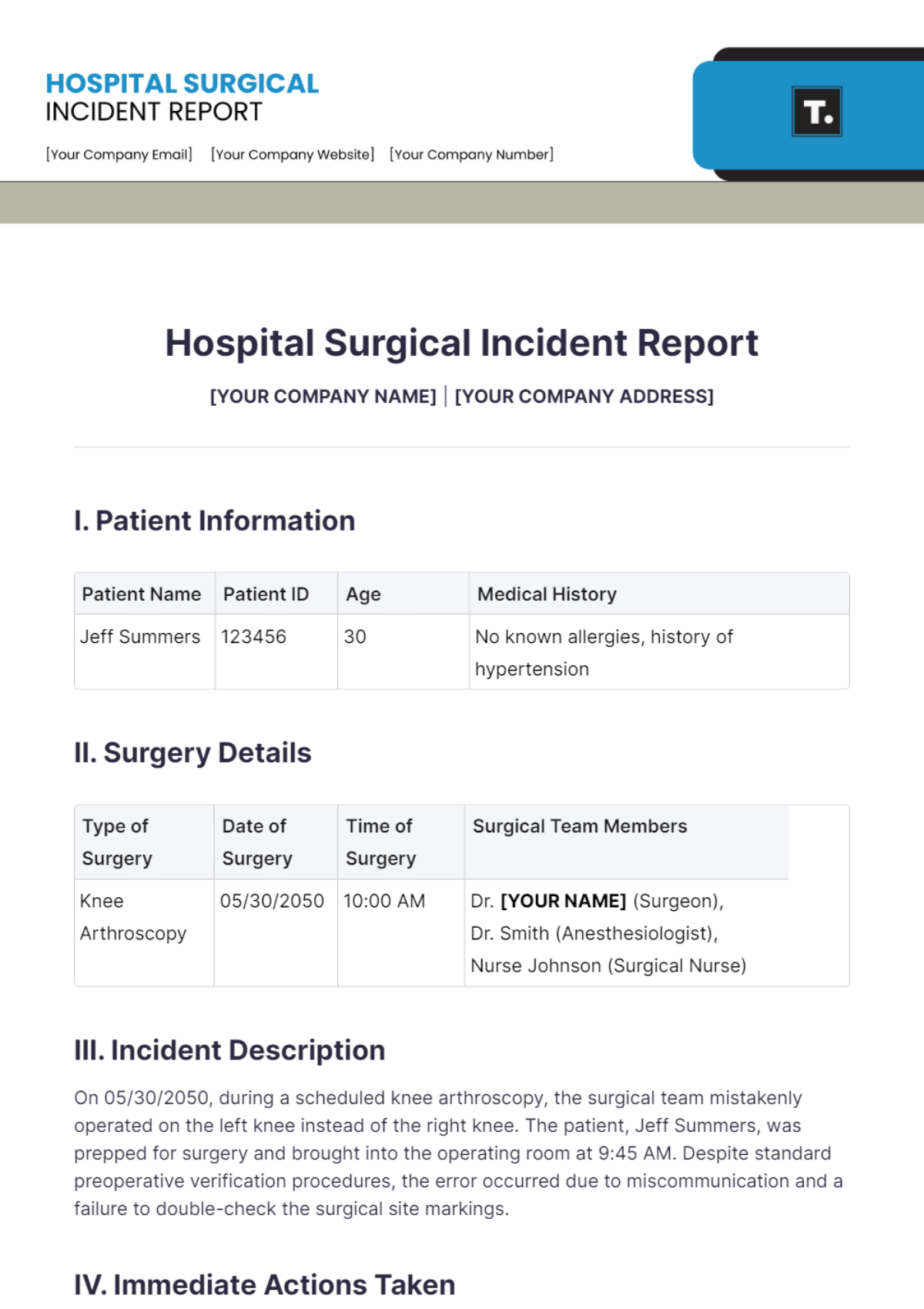 Hospital Surgical Incident Report Template - Edit Online & Download