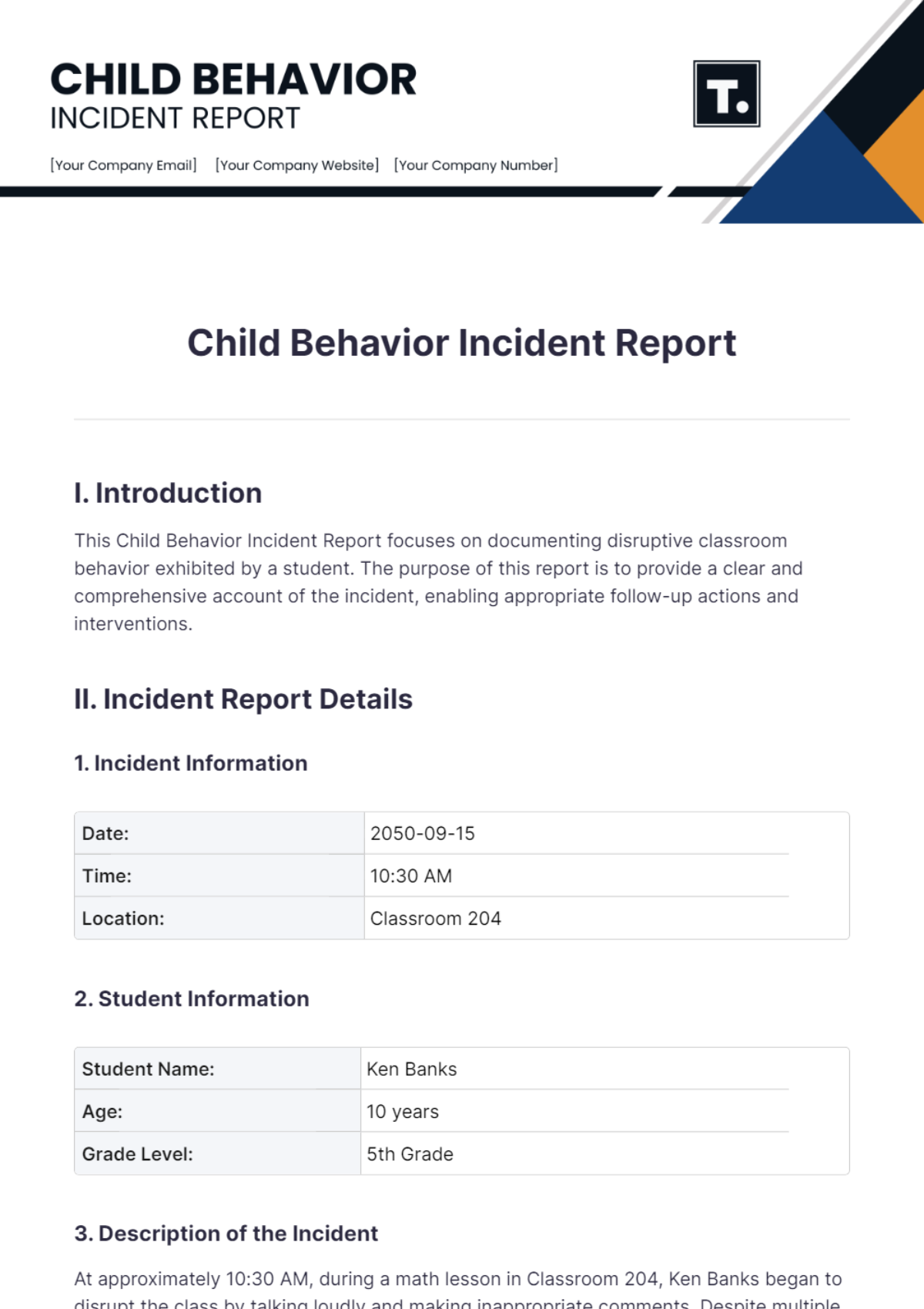 Child Behavior Incident Report Template - Edit Online & Download